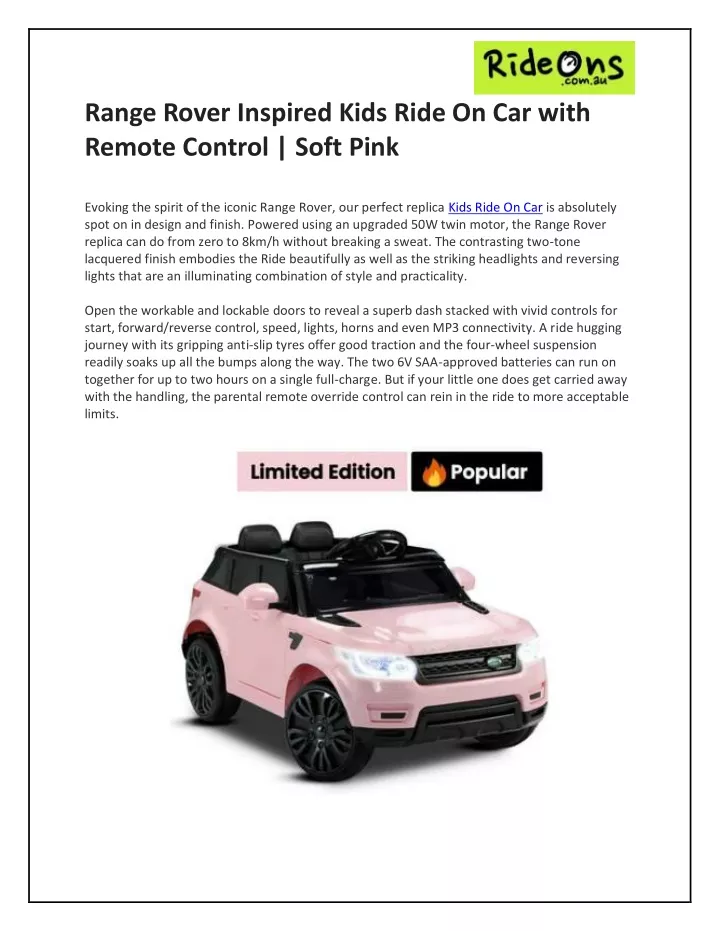 range rover inspired kids ride on car with remote