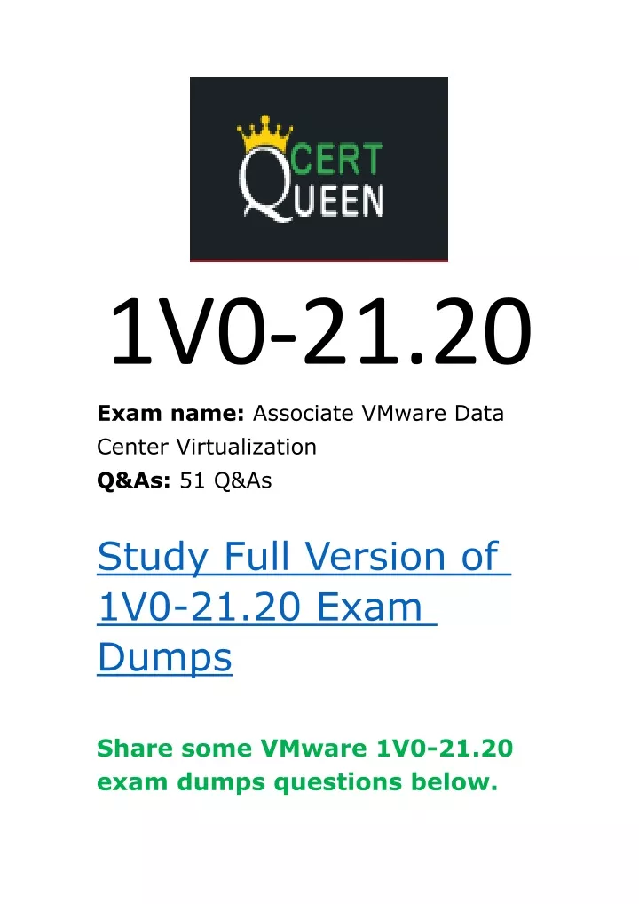 1v0 21 20 exam name associate vmware data center