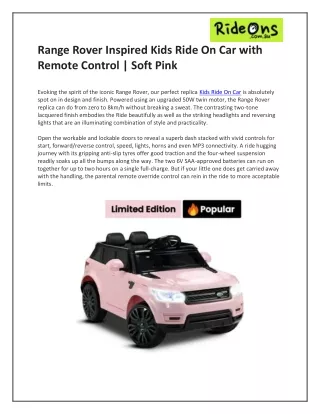 Range Rover Inspired Kids Ride On Car with Remote Control | Soft Pink
