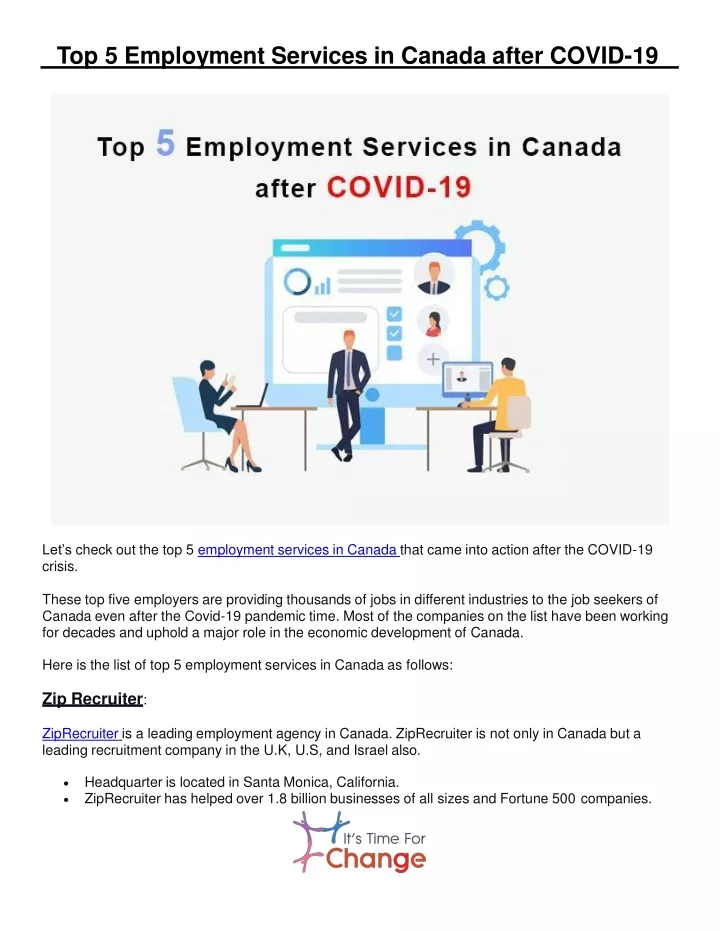 top 5 employment services in canada after covid 19