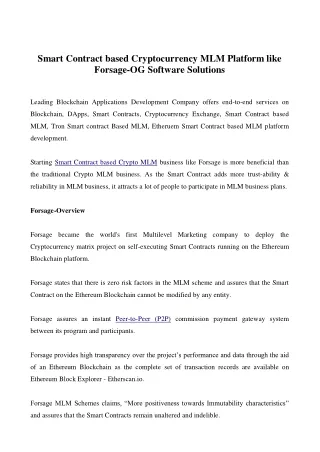 smart contract based cryptocurrency mlm platform