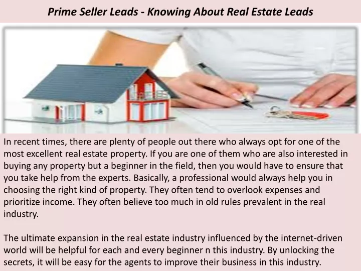 prime seller leads knowing about real estate leads