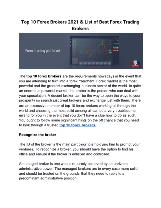Top 10 Forex Brokers 2021