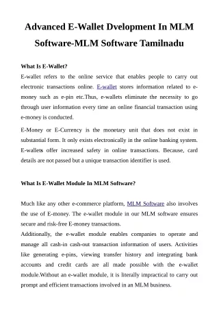 advanced e wallet dvelopment in mlm