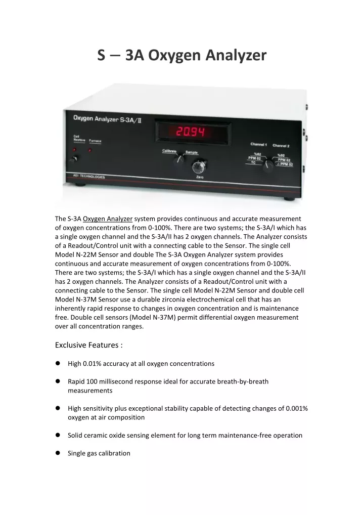 s 3a oxygen analyzer