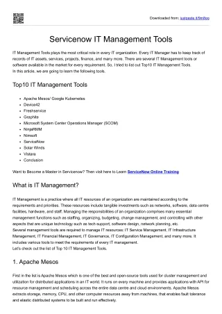 Servicenow IT Management Tools