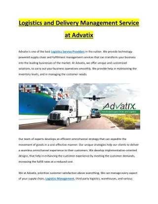 logistics and delivery management service
