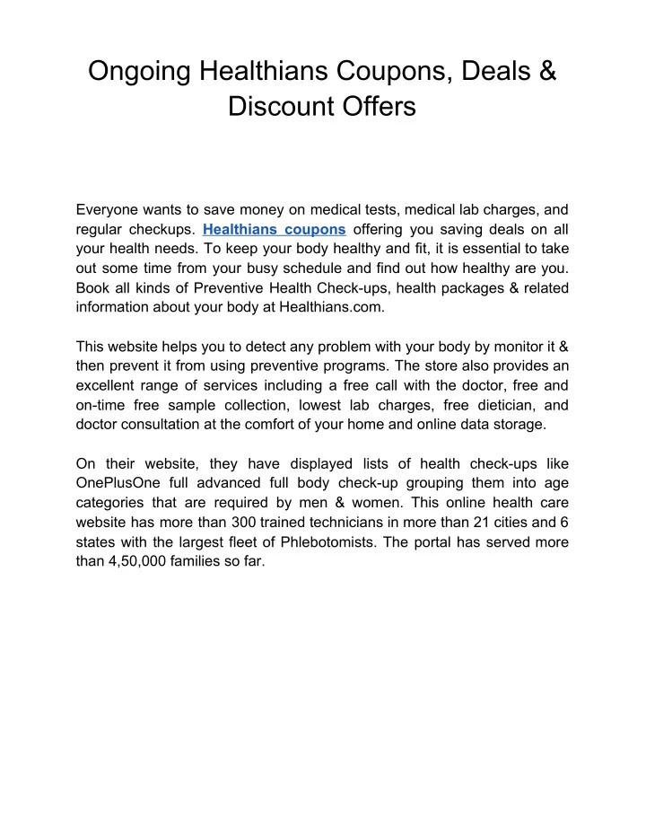 ongoing healthians coupons deals discount offers