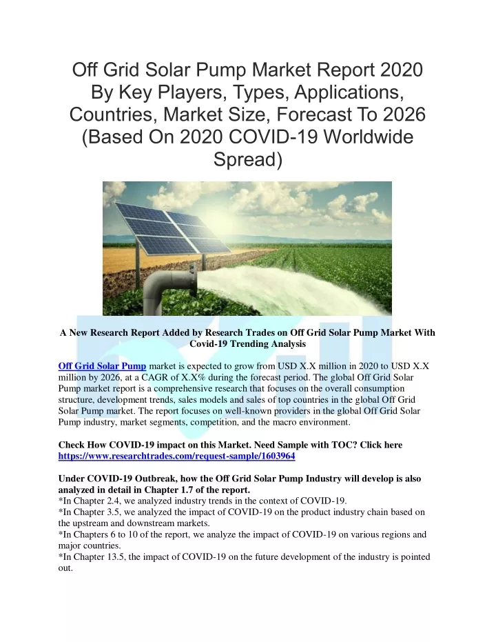 off grid solar pump market report 2020