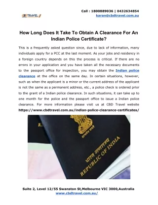 How Long does it take to obtain a clearance for an Indian police certificate?