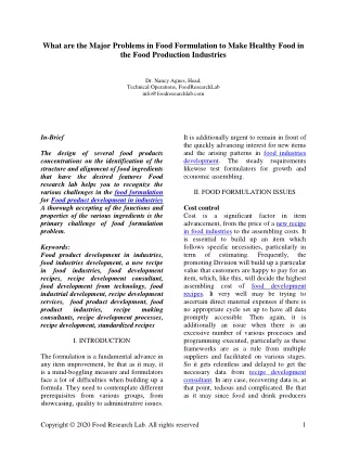 what are the major problems in food formulation