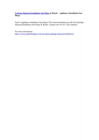garbage disposal installation san diego repair