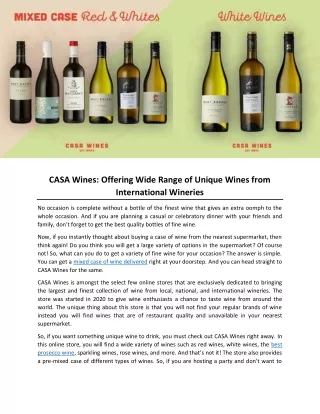 CASA Wines- Offering Wide Range of Unique Wines from International Wineries