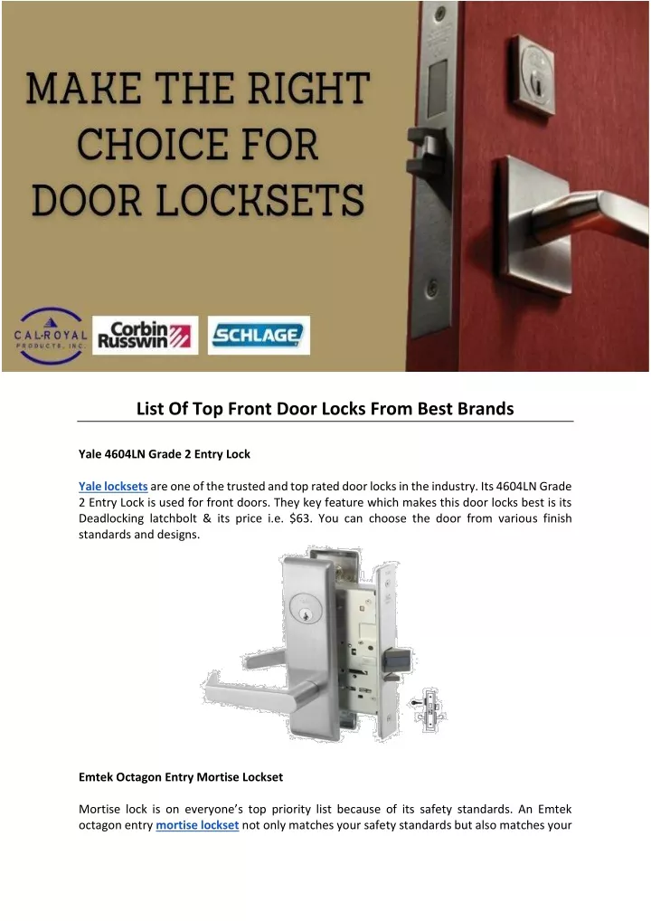list of top front door locks from best brands