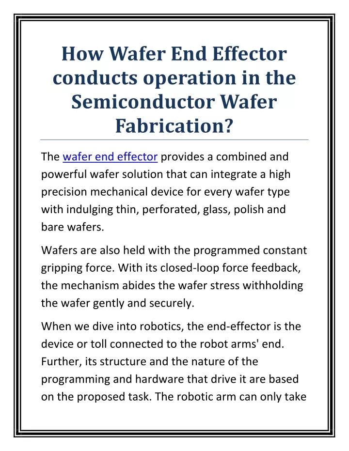 how wafer end effector conducts operation