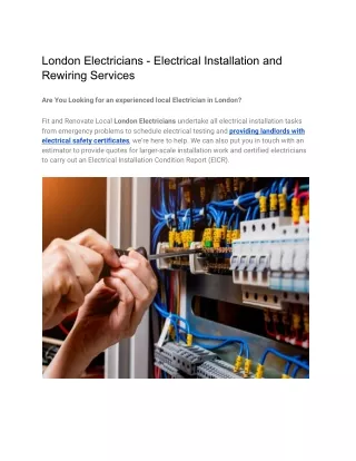 London Electricians - Electrical Installation and Rewiring Services