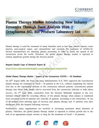 Plasma Therapy Market Introducing New Industry Dynamics Through Swot Analysis 2020