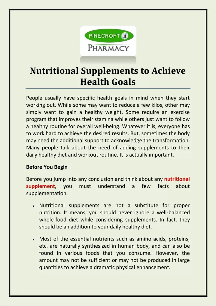 nutritional supplements to achieve health goals