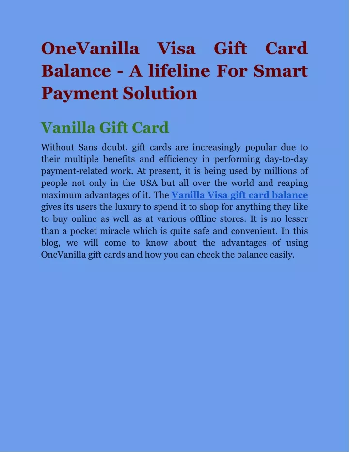 onevanilla visa gift card balance a lifeline for smart payment solution