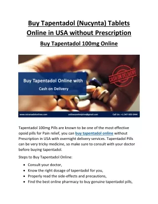 Buy Tapentadol-NucyntaTablets Online in USA without Prescription | Buy Tapetnadol 100mg Online