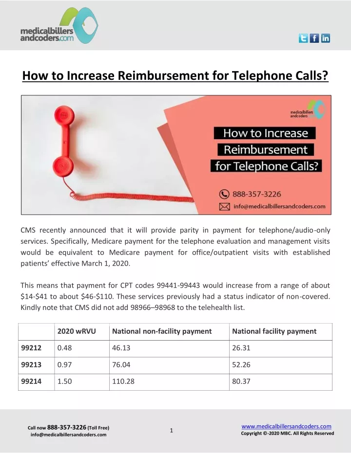 how to increase reimbursement for telephone calls