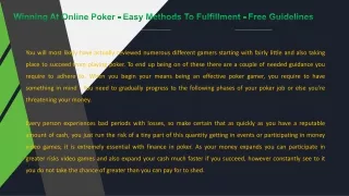 Winning At Online Poker - Easy Methods To Fulfillment - Free Guidelines