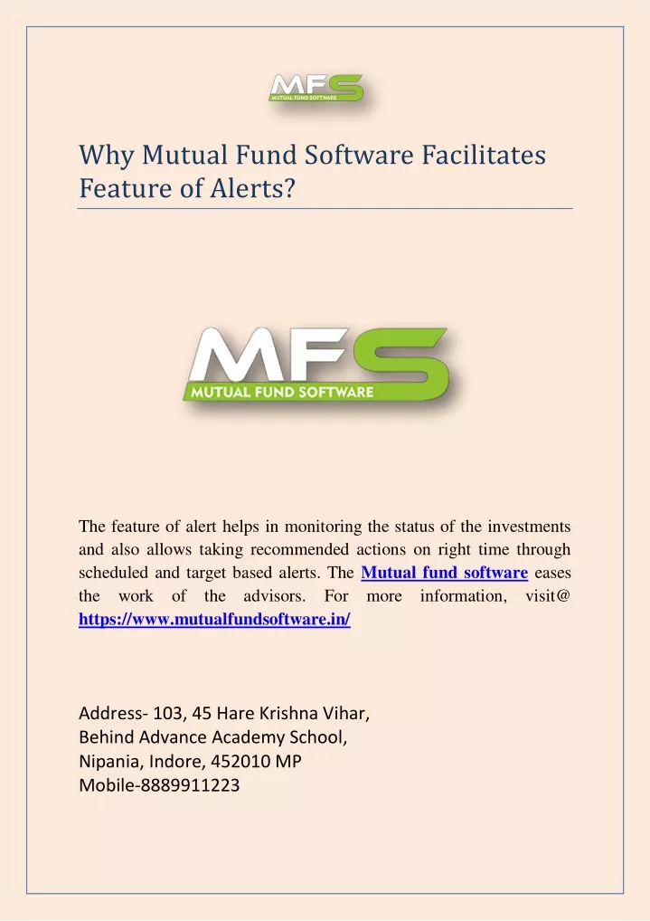 why mutual fund software facilitates feature