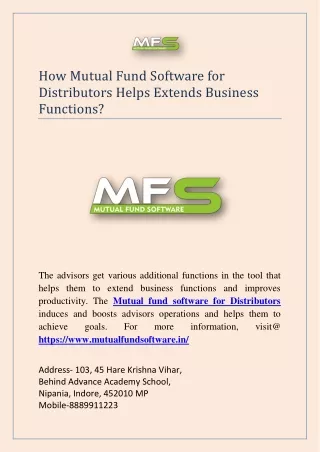 how mutual fund software for distributors helps