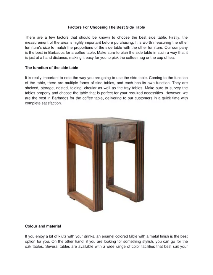 factors for choosing the best side table