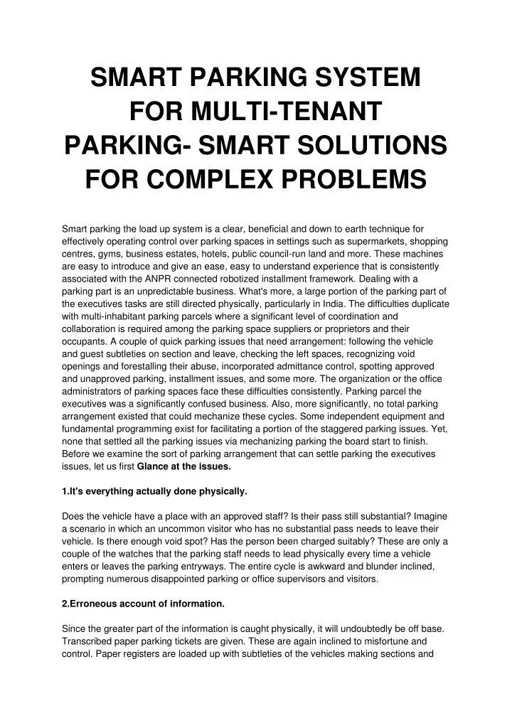 smart parking system for multi tenant parking