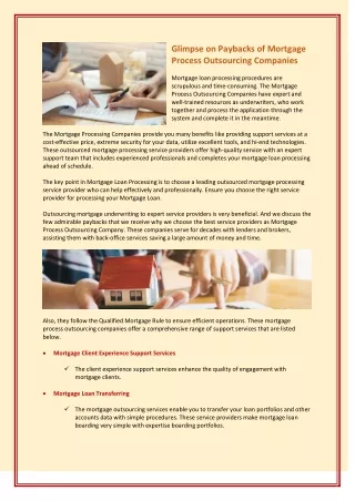glimpse on paybacks of mortgage process