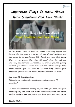 Important Things To Know About Hand Sanitizers And Face Masks