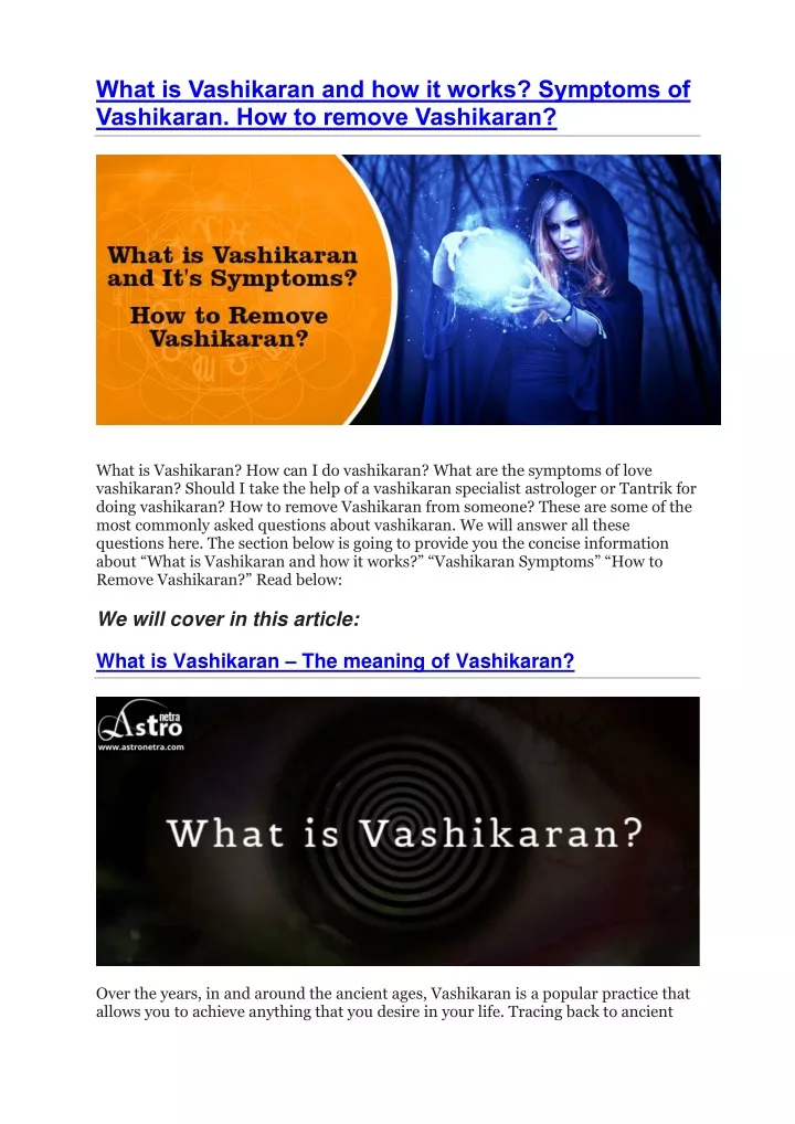 what is vashikaran and how it works symptoms