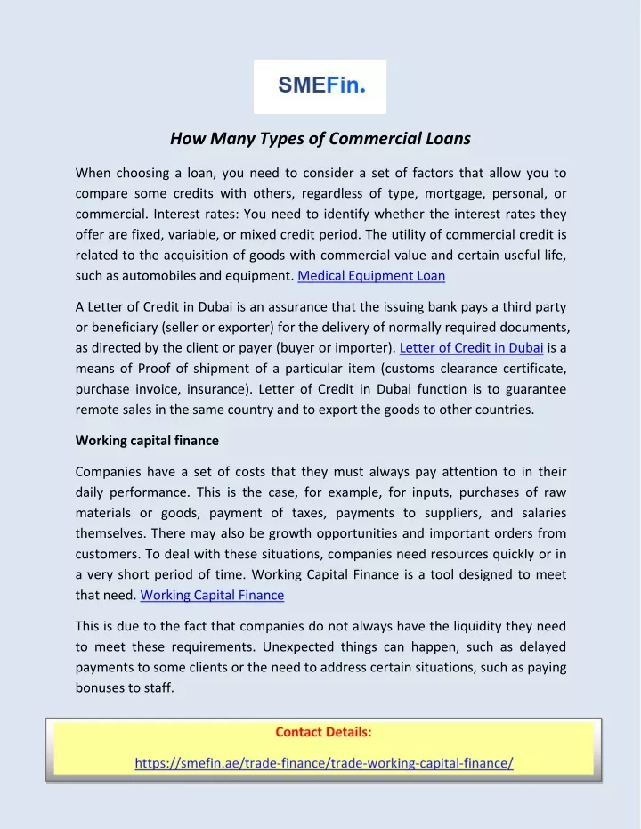 how many types of commercial loans