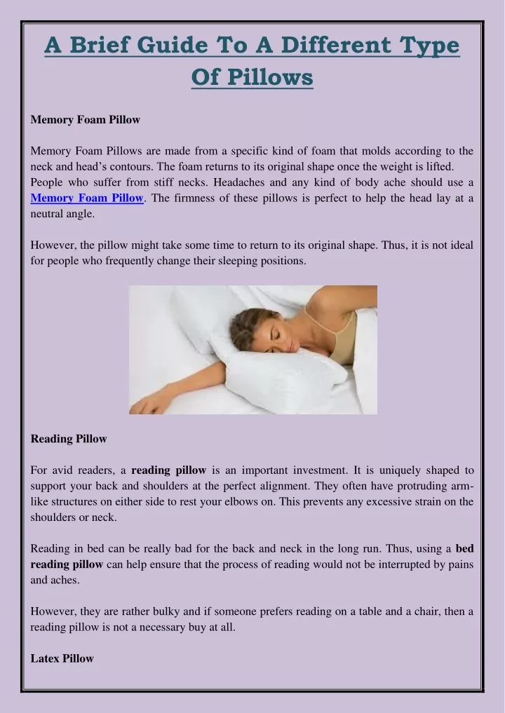 a brief guide to a different type of pillows