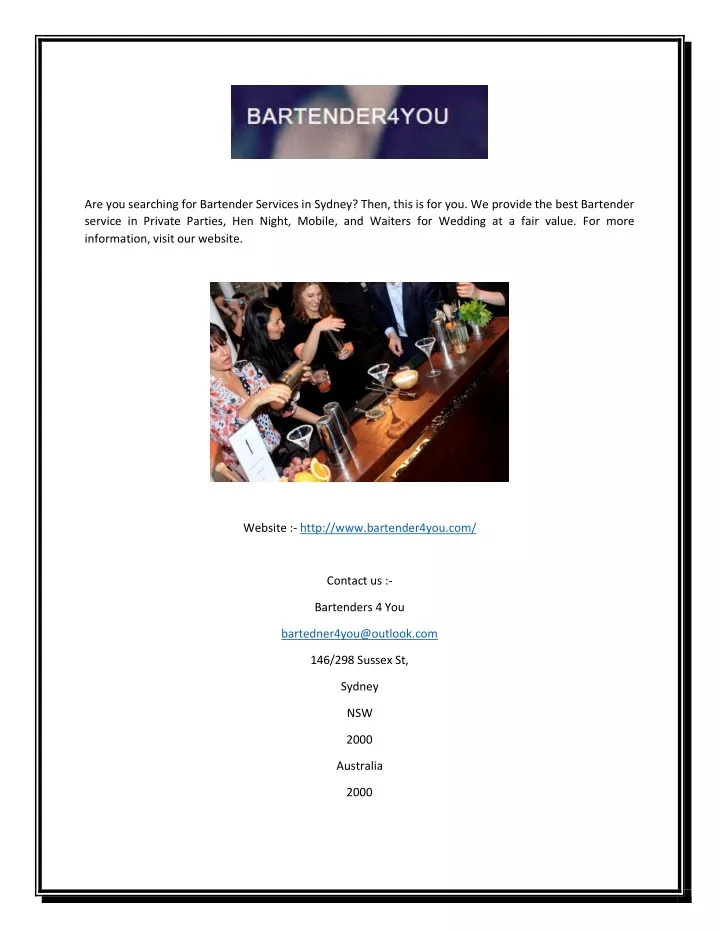 are you searching for bartender services