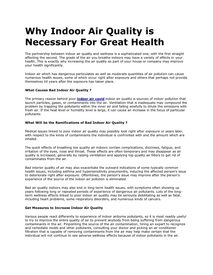 why indoor air quality is necessary for great