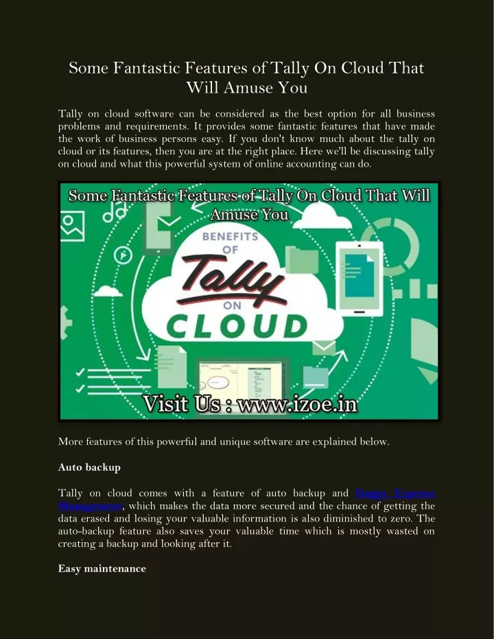 some fantastic features of tally on cloud that