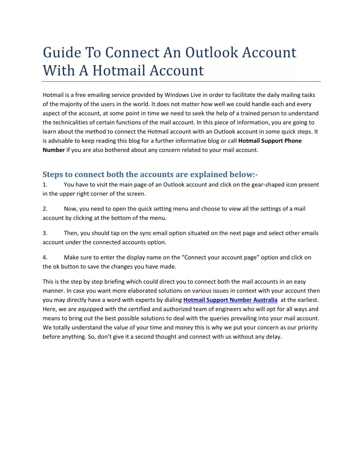 guide to connect an outlook account with