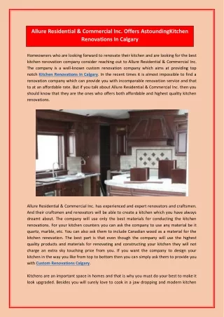 Allure Residential & Commercial Inc. Offers AstoundingKitchen Renovations In Calgary