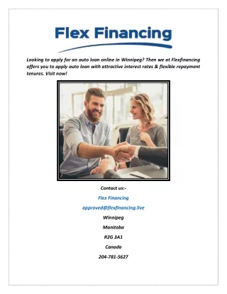 Apply Auto Loan Online in Winnipeg | Flexfinancing.live