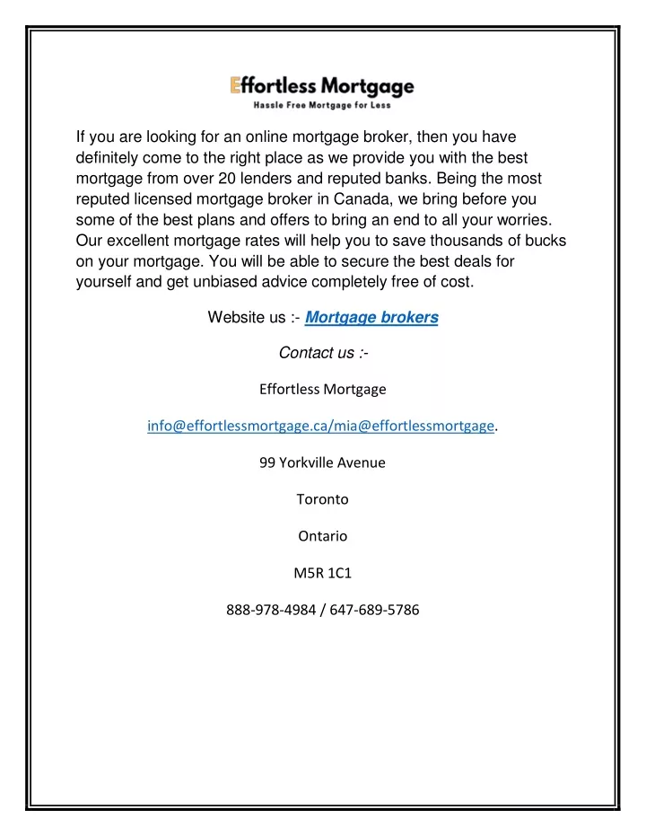 if you are looking for an online mortgage broker