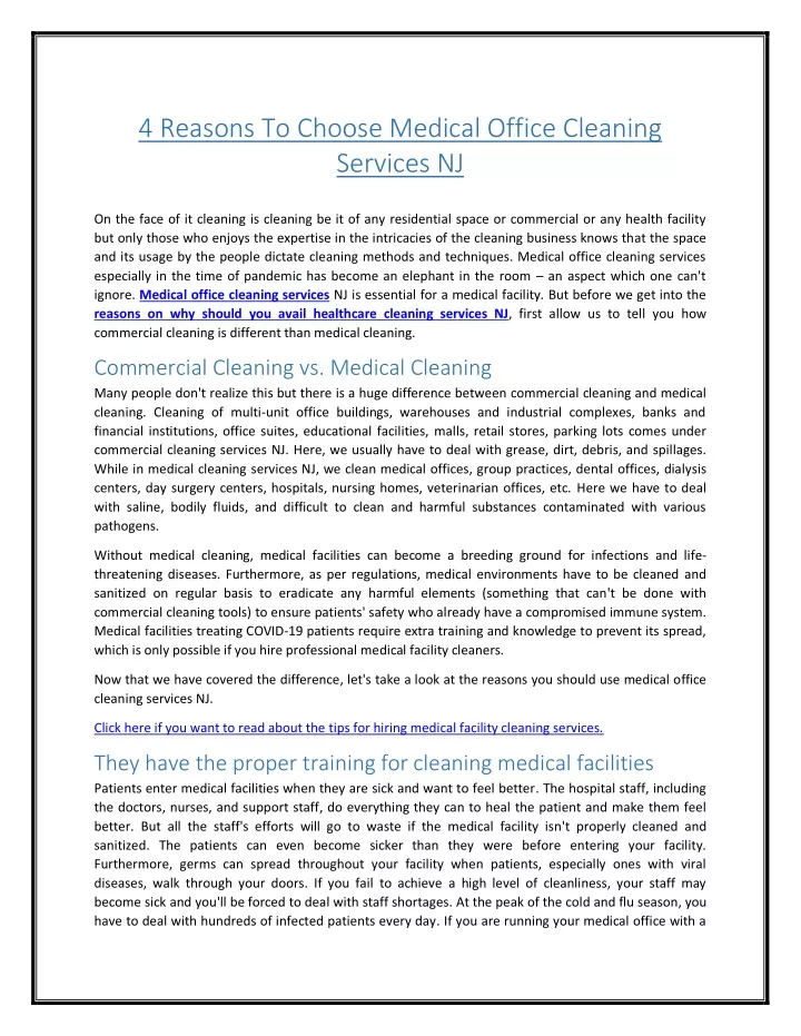 4 reasons to choose medical office cleaning