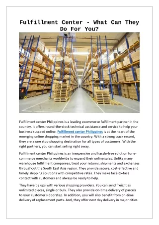 Fulfillment Center - What Can They Do For You?