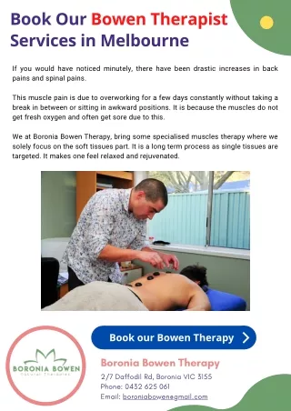 Book Our Bowen Therapist Services in Melbourne
