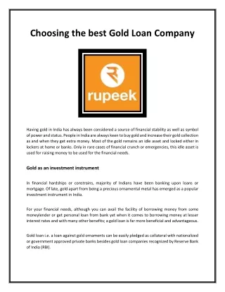 Choosing the best Gold Loan Company