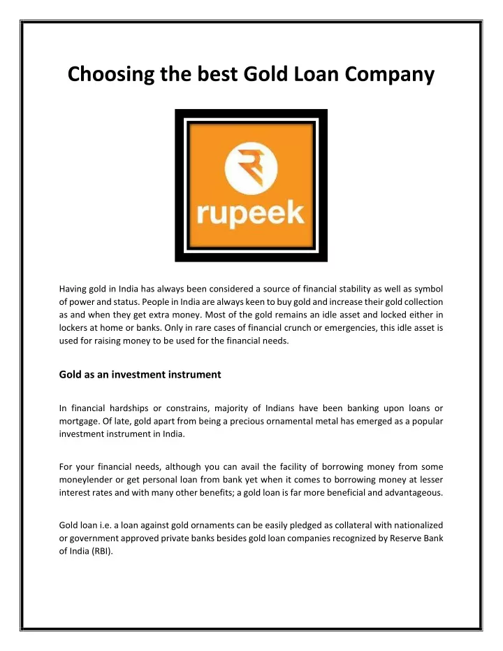 choosing the best gold loan company