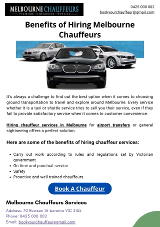 Benefits of Hiring Melbourne Chauffeurs