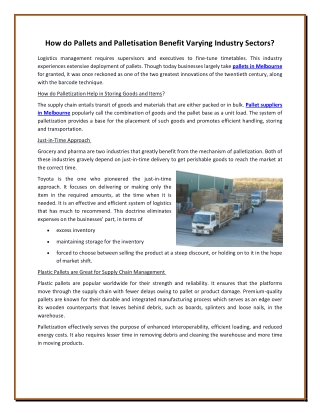 how do pallets and palletisation benefit varying