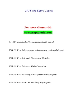 MGT 401 Exciting Results / snaptutorial.com